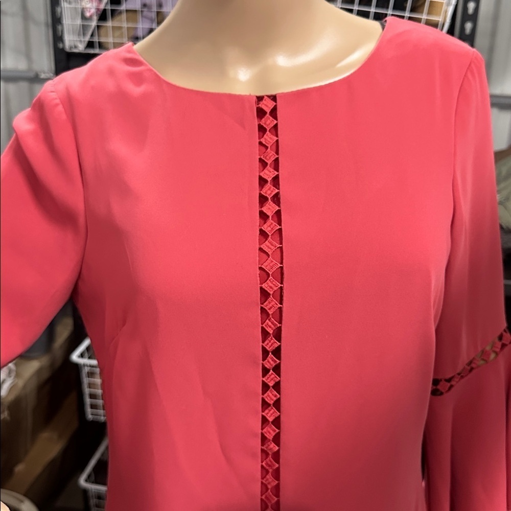 White House Black Market statement sleeve Coral Midi Dress size 8 - Picture 2 of 10